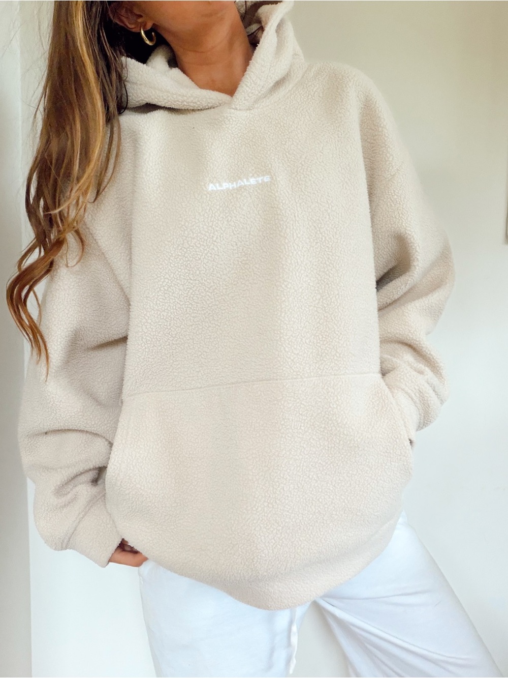 Alphalete cream Sherpa hoodie- L